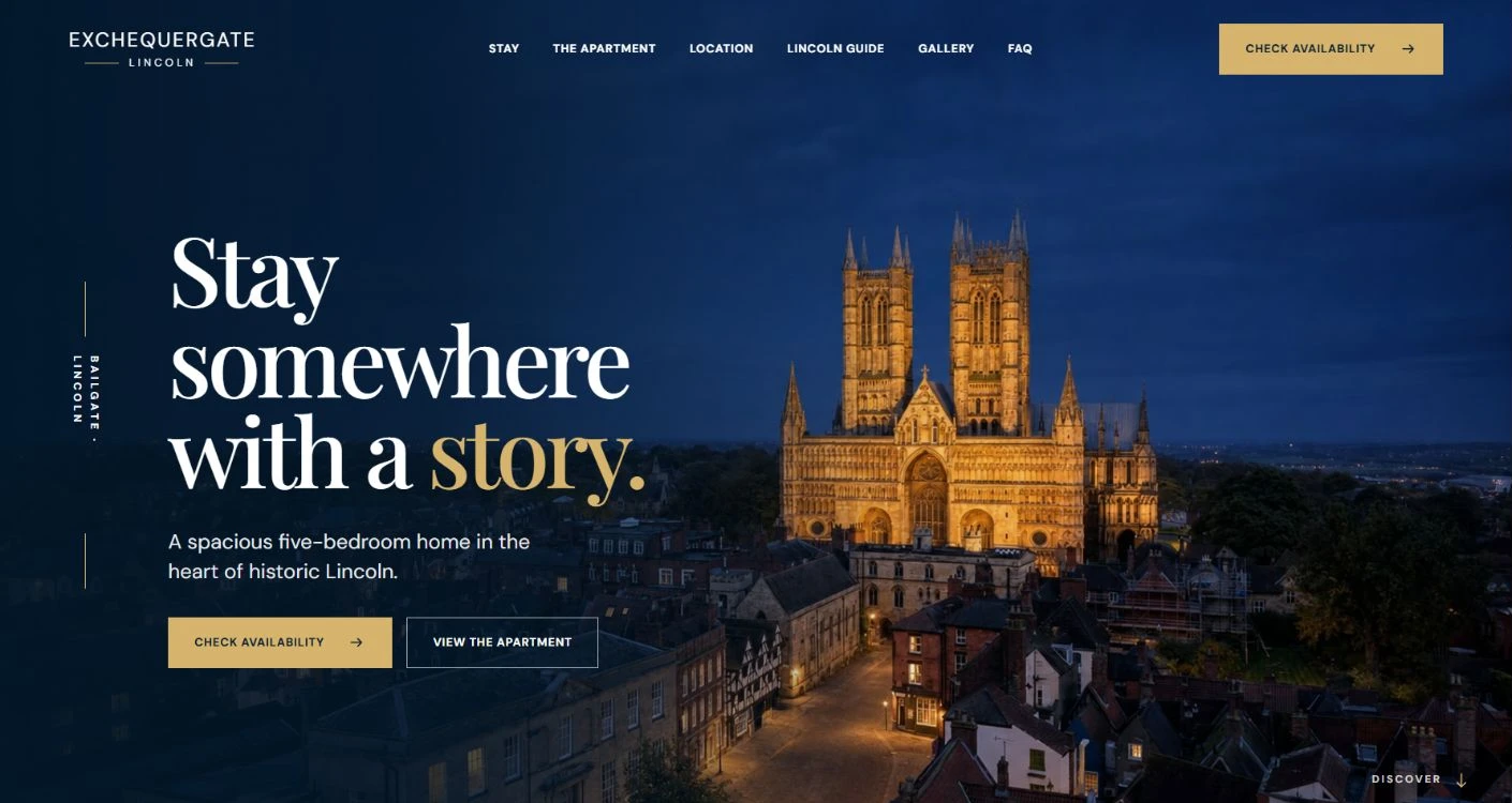 The Exchequergate homepage leads with Lincoln Cathedral
