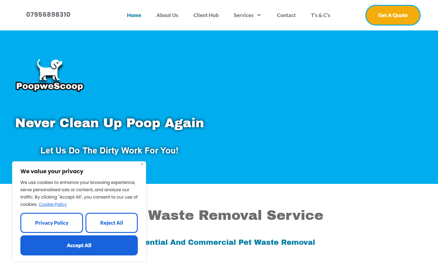 Poop We Scoop website homepage